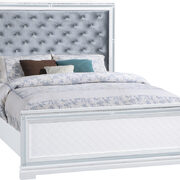 Silver button-tufted padded headboard and white base e king bed main photo