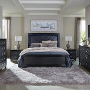 Midnight star and black leatherette upholstery queen bed main photo