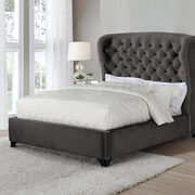 E king bed upholstered in a gray fabric main photo