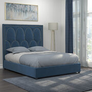Eastern king bed upholstered in a rich blue velvet main photo