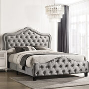Button tufted luxurious gray velvet e king bed main photo