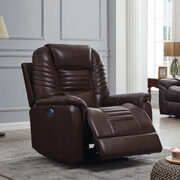 Power recliner upholstered in brown top grain leather main photo