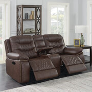 Power loveseat upholstered in brown performancegrade leatherette