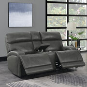 Power loveseat upholstered in charcoal top grain leather main photo
