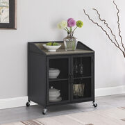 Gray wash and sandy black wine cabinet with wire mesh doors main photo