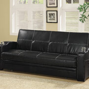 Contemporary sofa bed upholstered in black leatherette