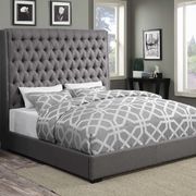 Grey upholstered queen bed w tufted headboard main photo