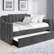 Charcoal gray velvet fabric upholstery twin daybed w/ trundle main photo