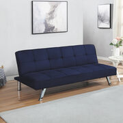 Blue finish linen-like fabric upholstery sofa bed w/ chrome legs main photo