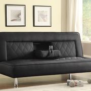 Black leatherette sofa bed w/ fold out table main photo
