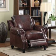 100% leather brown rolled arm recliner sofa