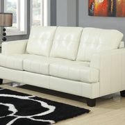 Cream leather sofa bed w/ pull-out sleeper main photo