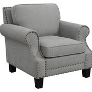 Gray woven fabric upholstery and antique brass finish nailhead chair main photo
