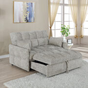 Sleeper sofa bed upholstered in durable beige chenille main photo
