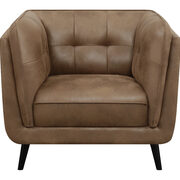 Upholstered button tufted chair in brown microfiber main photo