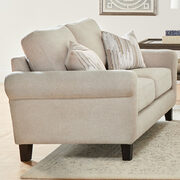 Beautiful soft neutral palette of gray and beige loveseat main photo