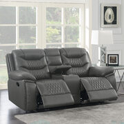 Motion loveseat upholstered in gray performance-grade leatherette main photo