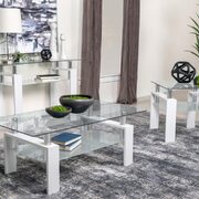 Rectangular glass top coffee table with shelf white main photo
