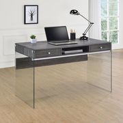 Contemporary weathered grey writing desk w/ glass legs main photo