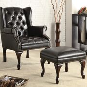 Wing chair with ottoman in dark brown vinyl