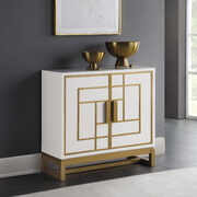 Geographical fret lines in contrasting gold accent cabinet