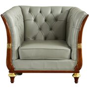 Gray leather / brown / gold accents living room chair