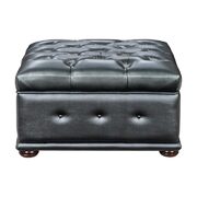 Deeply tufted custom made gray leather ottoman
