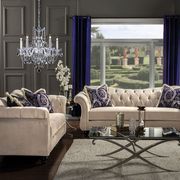 Royal style tufted sofa in light mocha fabric main photo