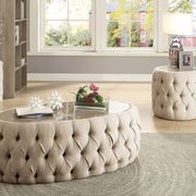 Beige tufted fabric oval coffee table main photo