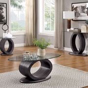 Oval high gloss base / glass top modern coffee table main photo