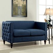 Blue fabric tufted loveseat in contemporary style main photo