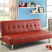 Red/Chrome Contemporary Leatherette Futon Sofa