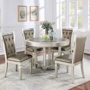 Clear tempered glass top round dining table in champagne finish main photo