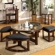 Dark walnut transitional round coffee table w/ 4 stools main photo