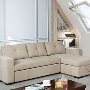 Beige chenille sectional w/ bed & storage main photo