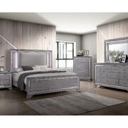 Gray padded headboard w/ led light trim contemporary bed