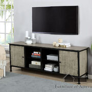 Two-tone finish metal and wood veneer TV stand main photo