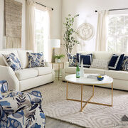 Uniquely designed and upholstered with ivory fabric sofa main photo