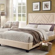 SImple casual beige linen-like fabric queen bed main photo