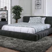 Dark gray linen-like fabric ultra-low profile king bed main photo