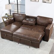 Coffee leatherette pull out sofa bed main photo