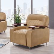 Tan camel leather gel chair w/ wooden arms main photo