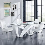 White base dining table with rectangular glass top main photo