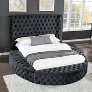 Round velvet upholstery glam style king bed w/ storage in rails main photo