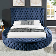 Round navy velvet glam style king bed w/ storage in rails main photo