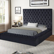 Square black velvet glam style full bed w/ storage in rails main photo