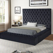 Square black velvet glam style queen bed w/ storage in rails main photo