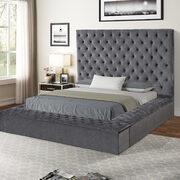 Square gray velvet glam style full bed w/ storage in rails main photo
