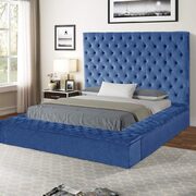 Square navy velvet glam style king bed w/ storage in rails main photo