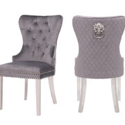 Dark gray velvet upholstery/ silver stainless steel legs dining chair main photo